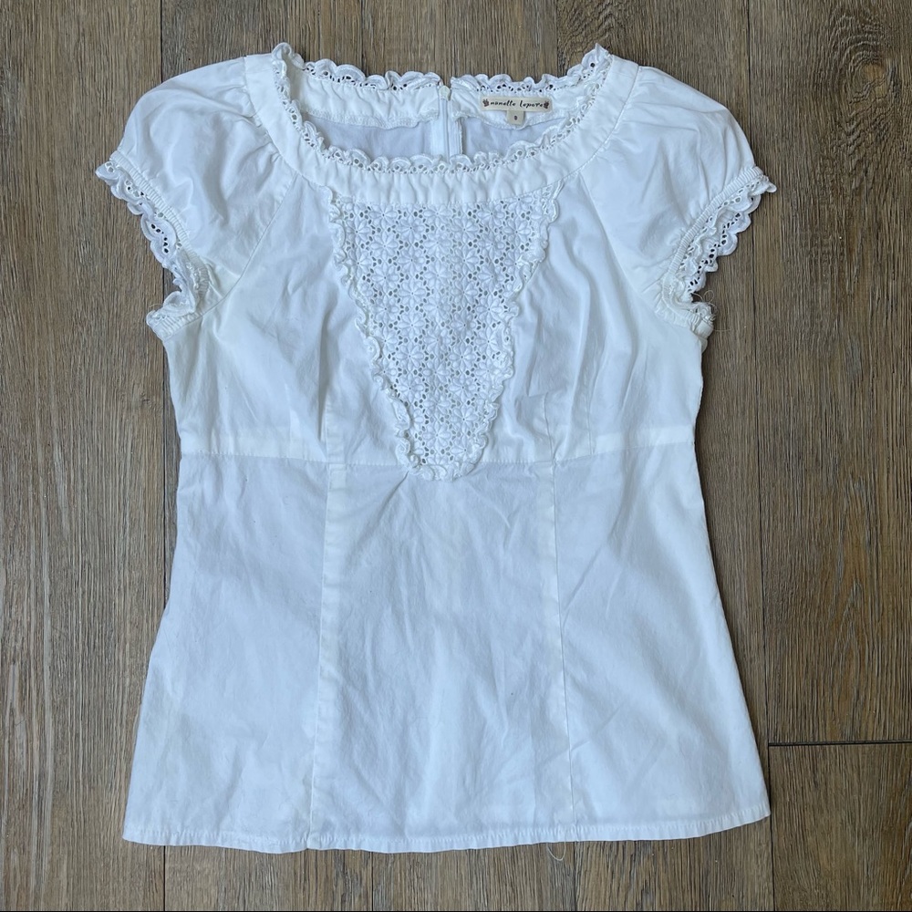 Nanette Lepore - Women's - White Cotton Short-Sleeve Peasant Blouse - Size 8